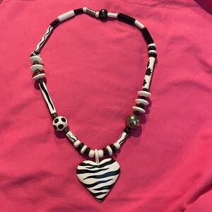 Vintage Ruby Z Candace Loheed ceramic Zebra Heart necklace